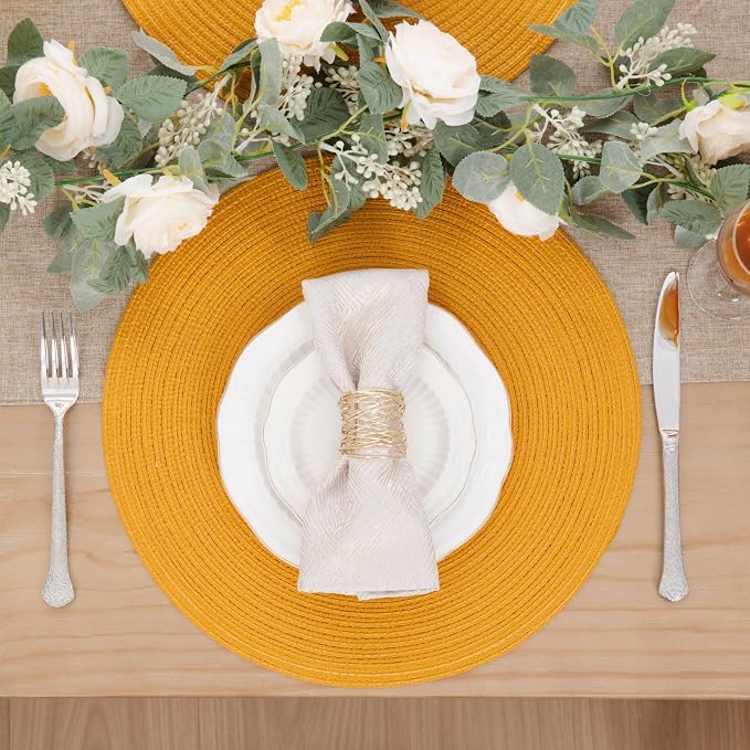 SHACOS 15 inch Round Braided Placemats Set of 6 Non Slip Washable Kitchen Table - Image 2