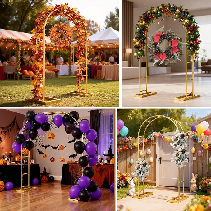 6.6FT Wedding Arch Backdrop Stand Metal Frame Gold Pergola Arbor - Image 2