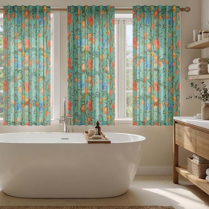 54 Inch Boho Floral Curtains Tropical Bird Print Linen Semi Sheer Window Drapes - Image 8