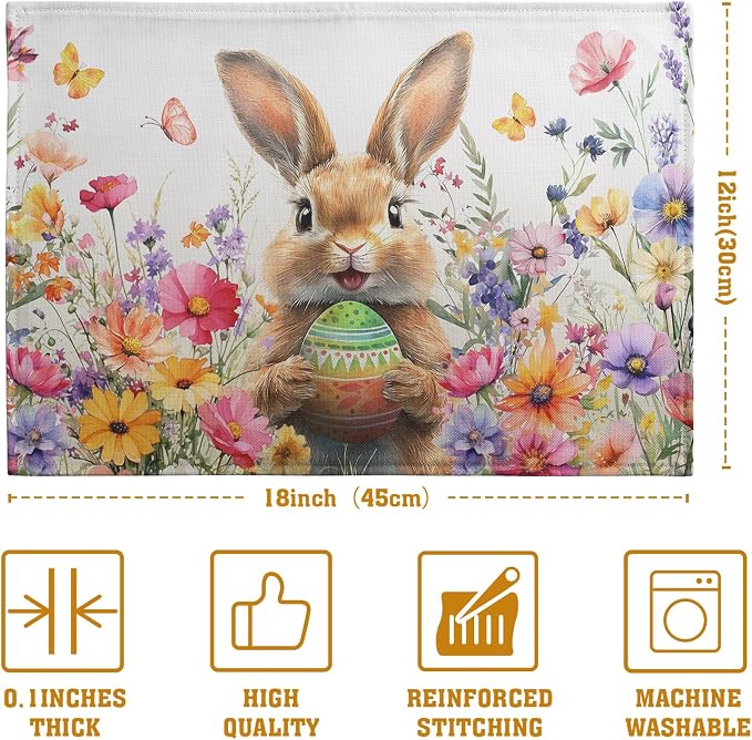 Easter Rabbit Placemats Set of 4 Spring Bunny Colorful Egg Wildflower Place Mat - Image 4