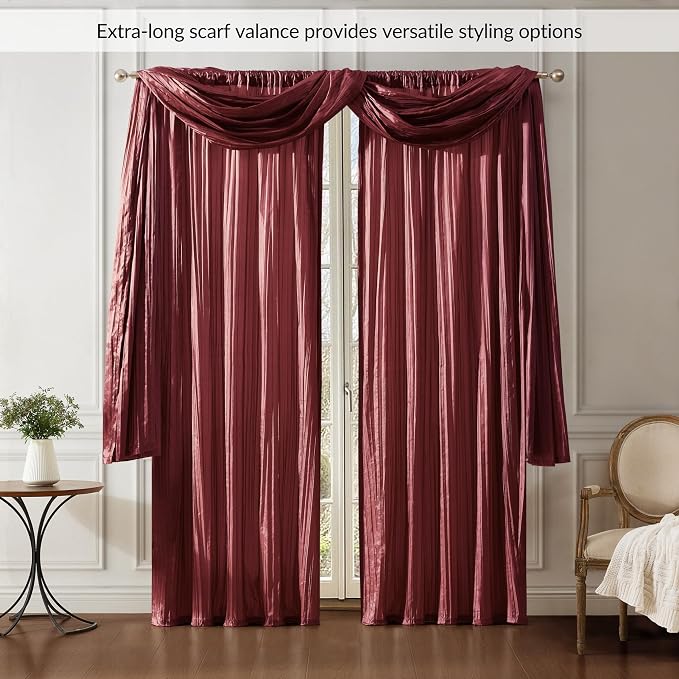Athena Faux Silk Window Curtain and Scarf Set - Image 4