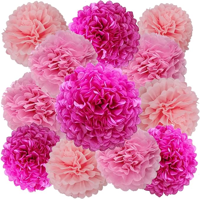 We Moment Hot Pink and Light Pink Paper Pom Poms by We+Moment