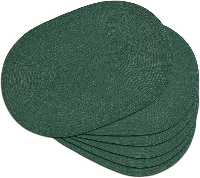 Placemats Set of 6, Woven Oval Braided Dining Table Mats | 12 x 17.5 Inch Size by Noctiflorous