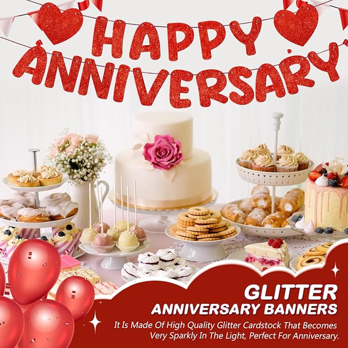 Fulmoon Happy Anniversary Banner Glitter Happy Anniversary Decorations Wedding - Image 7