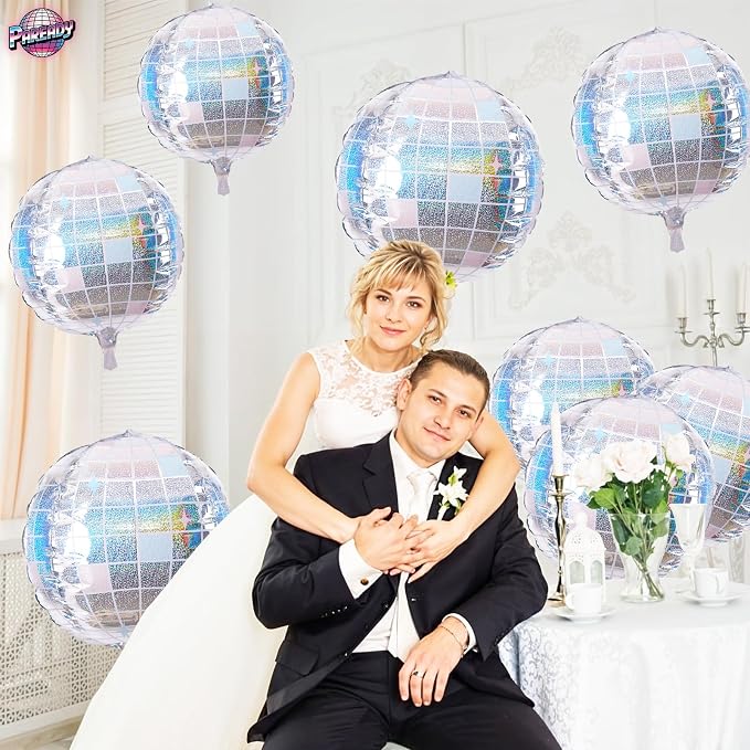 6pcs 22 Inch Iridescent Disco Ball Balloons, Iridescent Big Disco Balloons - Image 5