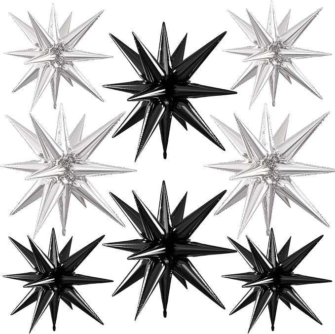 Black Silver Star Balloons, 22/27 Inch Silver and Black Star Foil Balloons by Paready