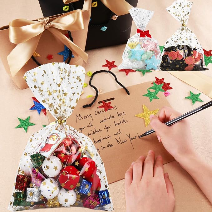 COQOFA 200 Pcs Star Printed 4"X 9" Gift Wrap Cello Cellophane Treat Bags Party - Image 6