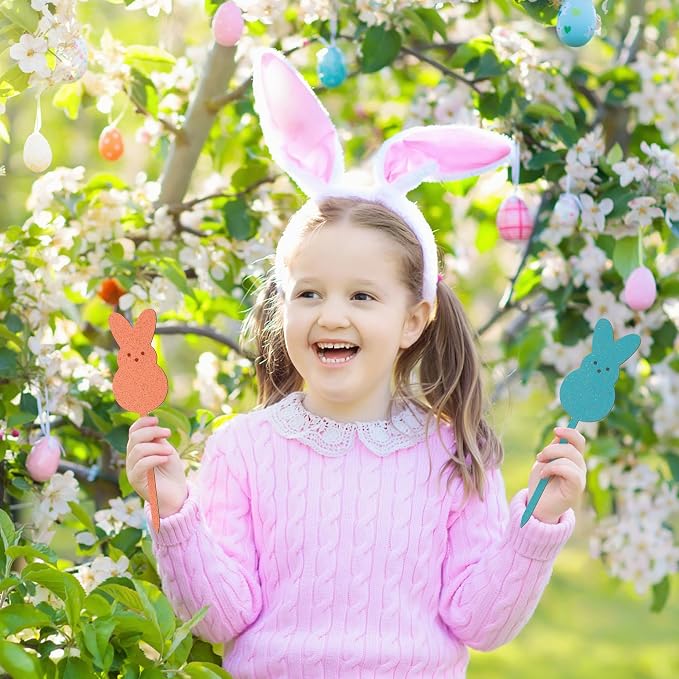 TICIAGA 14PCS Easter Glitter Wooden Picks Decorations - Image 5