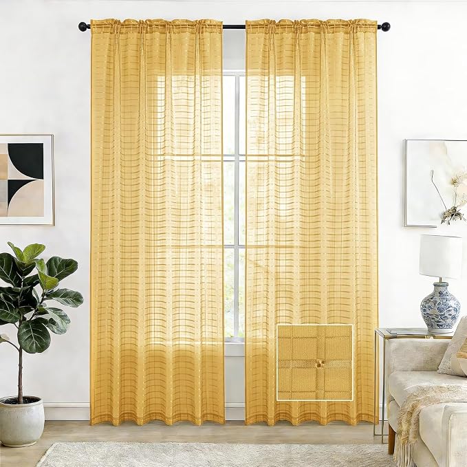 SpaceDresser Check Sheer Curtains 84 Inches Long by SpaceDresser