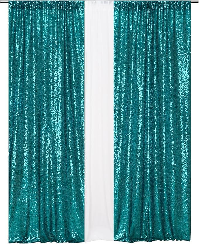 Eternal Beauty Teal Sequin Backdrop Curtains, 2 Panels 2x8FT | 3mm Sparkle - Image 2