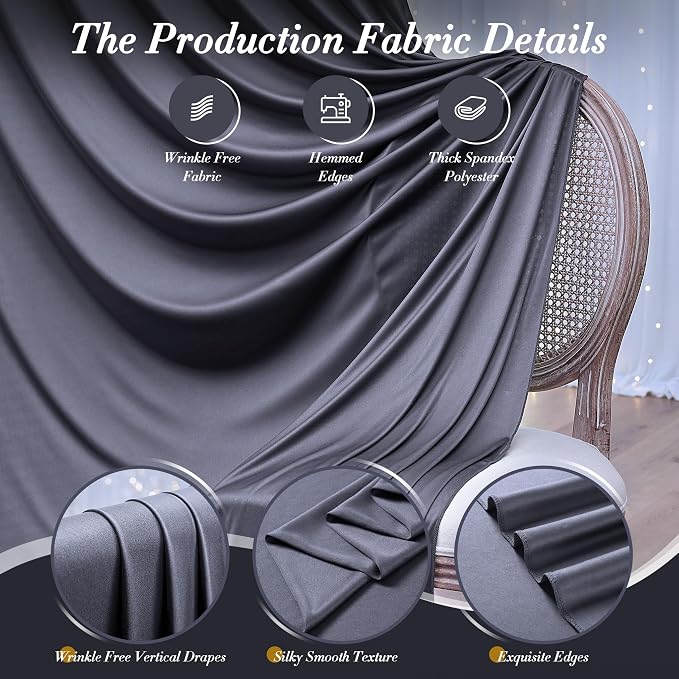 50 ft x 10 ft Wrinkle Free Charcoal Backdrop Curtain - Image 7