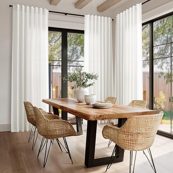 Beige White Linen Curtains for Living Room 86 Inches Long Back Tab and Rod - Image 8