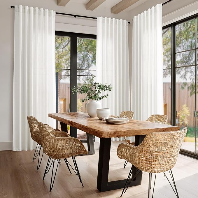 Beige White Linen Curtains for Living Room 95 Inches Long Back Tab and Rod - Image 8