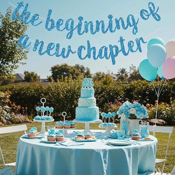 BEISHIDA Sky Blue Pre-Strung Glitter The Beginning of A New Chapter Banner | - Image 4