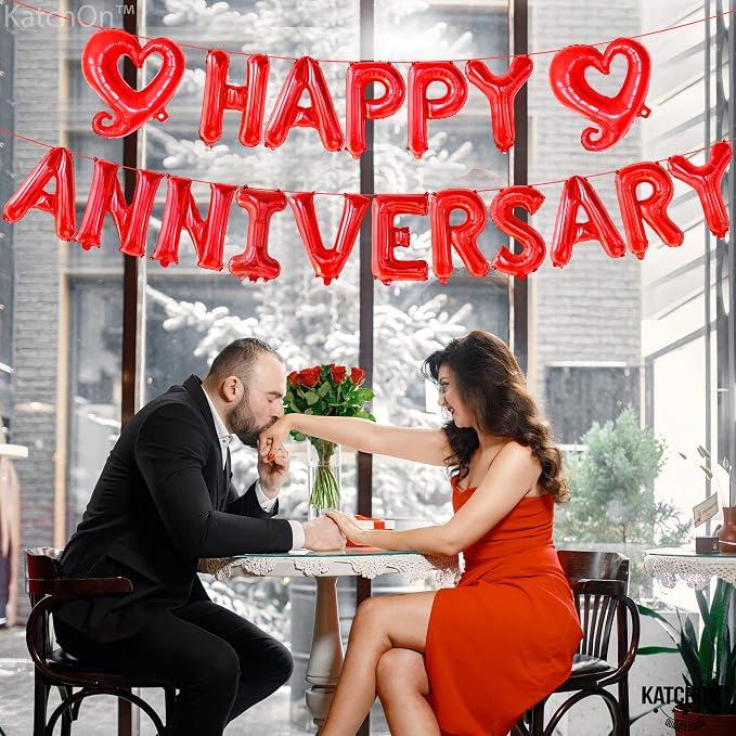KatchOn Red Happy Anniversary Balloons 18 Inch, Anniversary Decorations | Happy - Image 5
