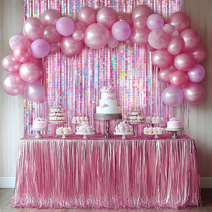 4 Packs Pink Foil Fringe Curtain, Baby Shower, Princess Bachelorette Cowgirl - Image 4