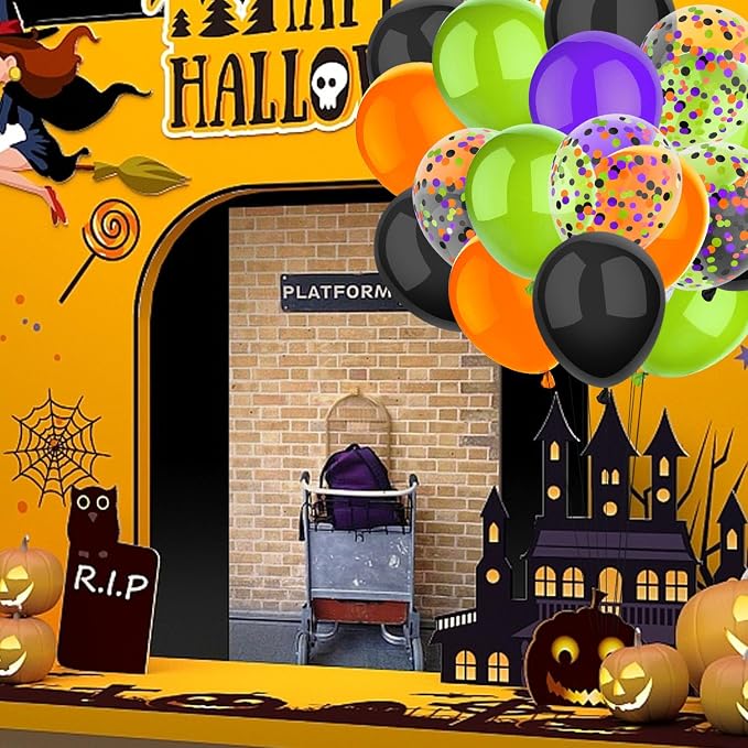 50 Pcs 12 Inch Halloween Balloons Orange Black Purple Green Confetti Balloons - Image 5