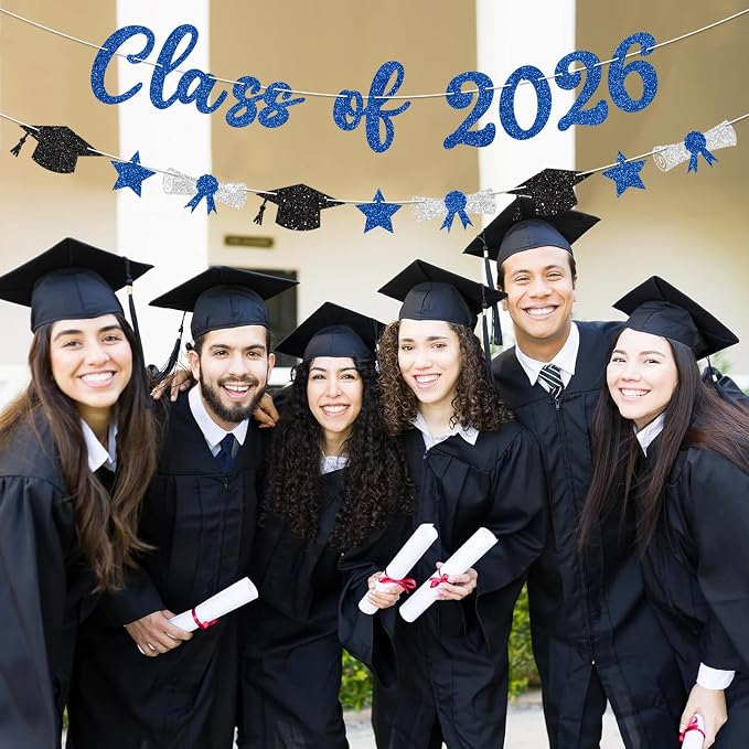 Class of 2026 Banner Blue Graduation Decorations Prestrung 2026 Graduation - Image 4