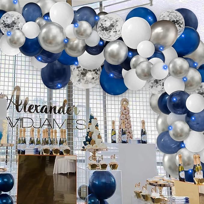 124pcs Blue Silver White Balloons Garland Arch Kit 5/10/12/18 Inch Royal Navy - Image 4