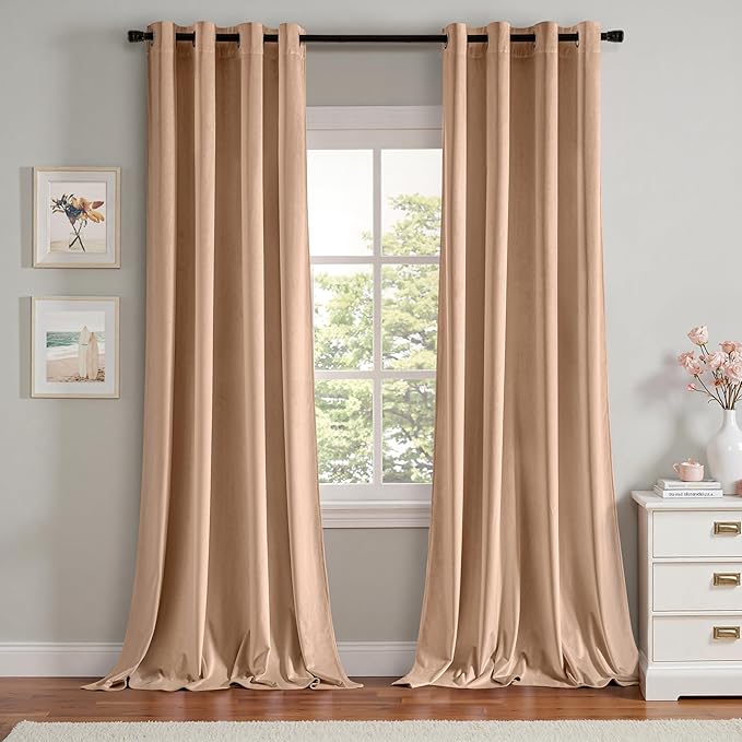 MIULEE Velvet Curtains Blush Beige 52 x 108 Inch Length Set of 2 | Extra Long by MIULEE