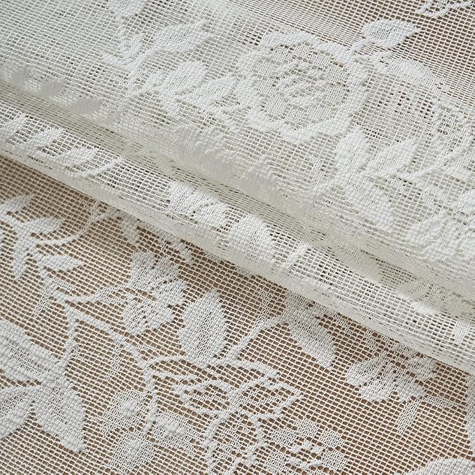 FINECITY Ivory Lace Curtains for Bedroom Rustic Floral 52 x 63 Inch 1 Panel | - Image 7