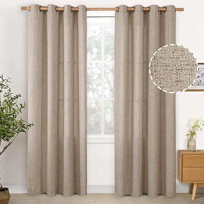 YoungsTex Oatmeal Burlap Linen Curtains 80 Inch Length, Light Filtering Window by YoungsTex