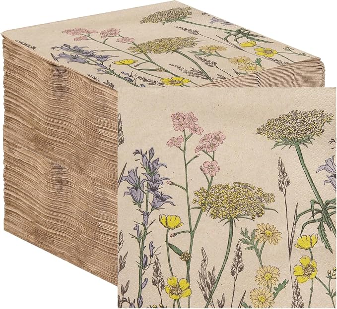Table Kind 100 x Soft Recycled Floral Napkins Wildflower Soft Paper Napkins by TalkingTables