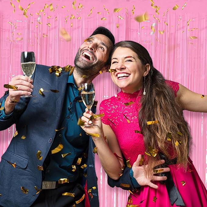 10 Pack Foil Curtain Pink Backdrop Streamers Metallic Tinsel Fringe Curtains Photo Booth Props for Birthday Wedding Engagement Bachelorette Christmas Holiday Celebration Party Decorations