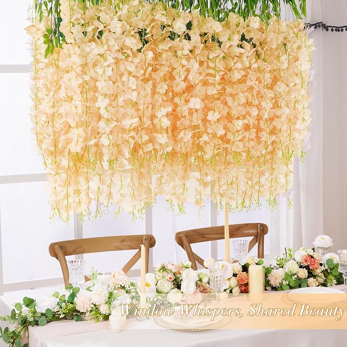 24 Pack Wisteria Hanging Flowers, 3.6 Feet Champagne Wisteria Artificial Flowers - Image 5