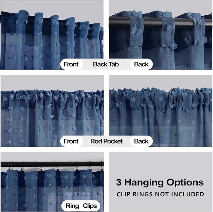 Indigo Royal Blue Sheer Curtains 96 Inches Long - Image 3