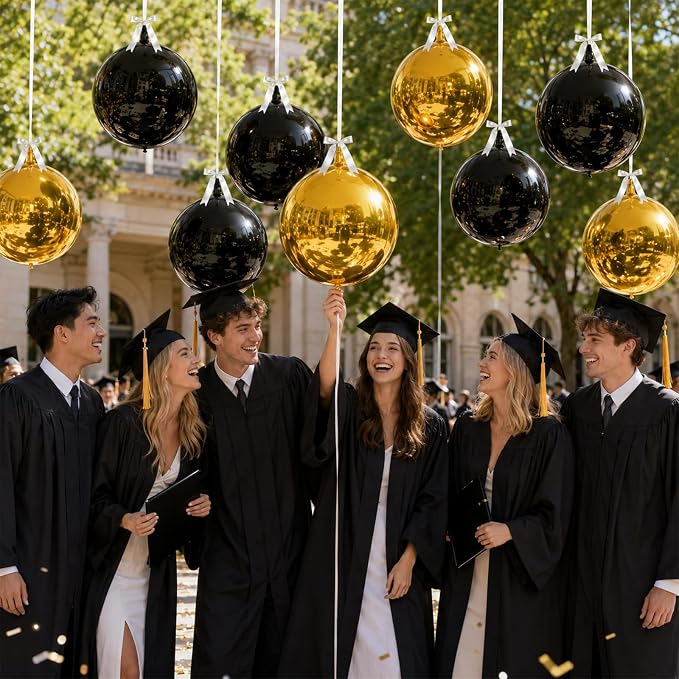 8 Pcs Black Gold Round Foil Balloons 22 Inch Metallic Gloden Black 4D Ball - Image 7