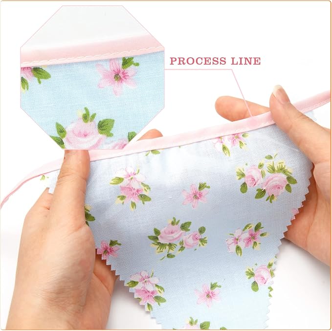 G2PLUS 39Ft Triangle Bunting Banner, Reusable Pink Green Fabric Triangle Flags - Image 5