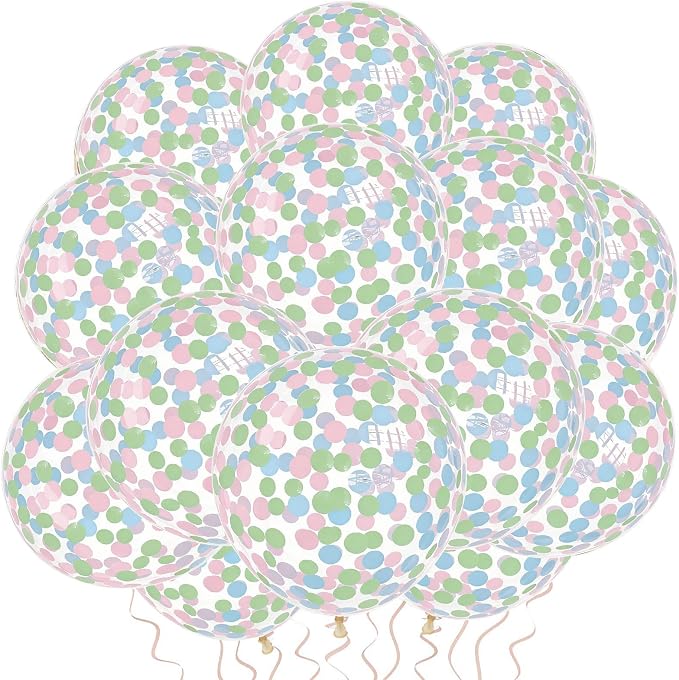 Pastel Blue Pastel Pink Pastel Green Confetti Balloons 25 Pcs, 12 Inch Clear - Image 5