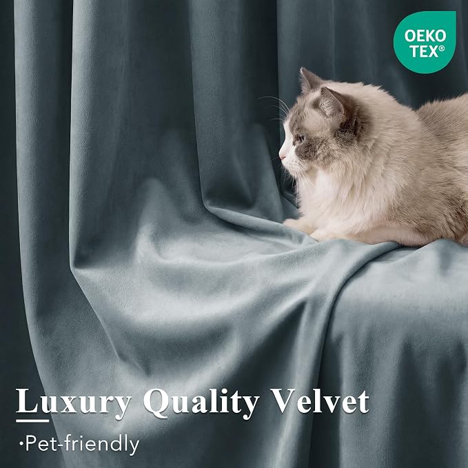 Stone Blue Velvet Drapes Extra Long - Image 5