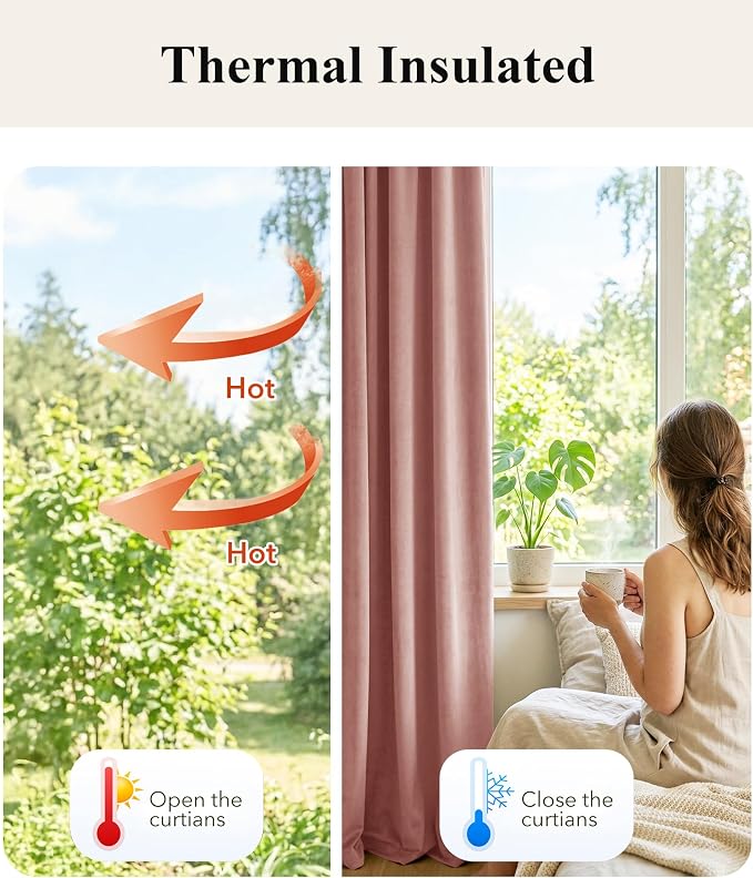 Dusty Pink Velvet Curtains for Girls Bedroom, W52 x L120, 2 Panels | Room - Image 6