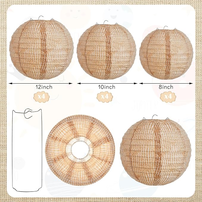 24 Pcs Print Burlap Paper Lanterns Round Chinese Paper Lanterns Farmhouse Boho - Image 2