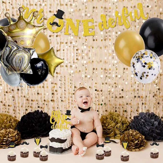 Black And Gold Large Crown Balloons Foil Helium Mylar Balloons Set - Image 3