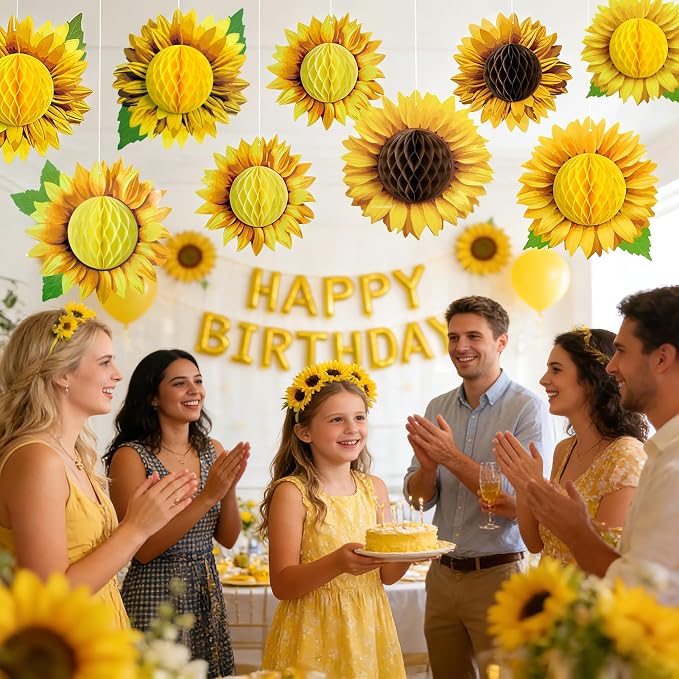 SUNBEAUTY Sunflower Party Decorations 3D Large Sunflower Birthday Honeycomb - Image 2