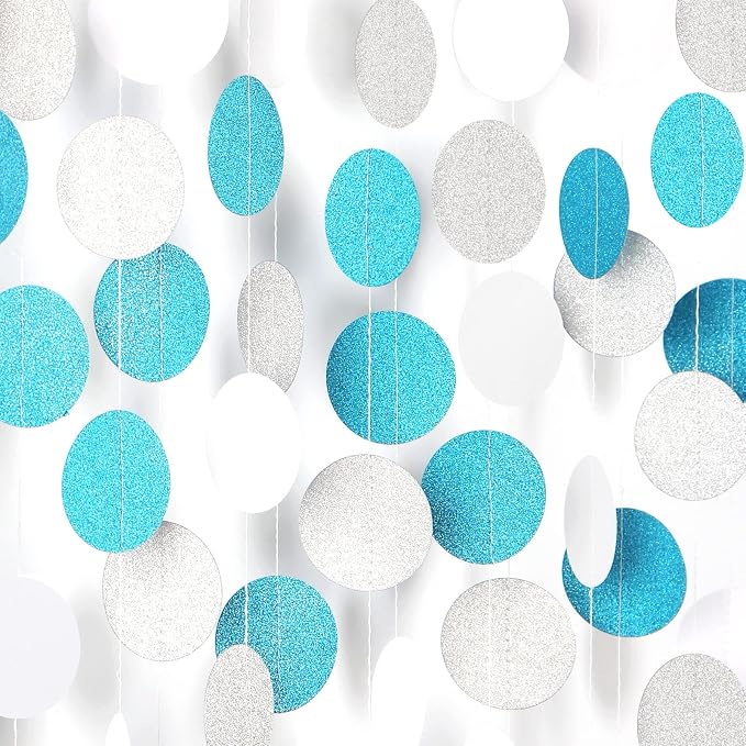 Teal-Turquoise White-Silver Party-Decorations Garland Streamers - 52Ft Woman by Panduola