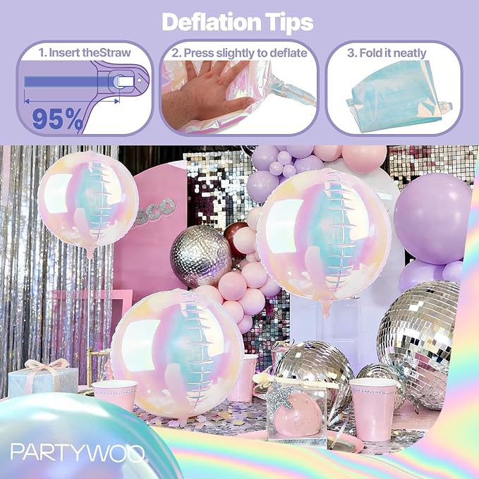 PartyWoo Iridescent Large Giant Foil 4D Balloons 20pcs Different Sizes | 22 12 - Image 8