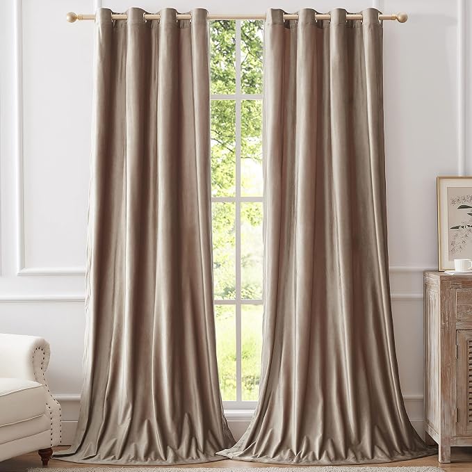 BULBUL Taupe Velvet Blackout Curtains 102 inch Long - Image 5