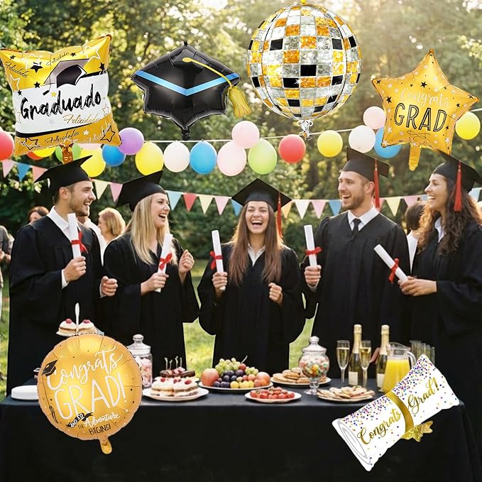 6PCS Graduation Foil Balloons, Large Congrats Grad Cap Balloon Set, - Image 6