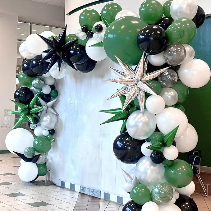 Green and Black Balloons, Graduation Balloon Metallic Silver Green Sand White - Image 9