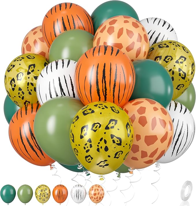Sage Green & Olive Green Animal Print Safari Balloons by BIAPIAN