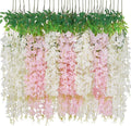 24 Pack Wisteria Hanging Flowers, 3.6 Feet/Pcs White Pink Artificial Flowers by Waipfaru