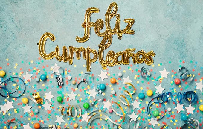 Feliz Cumpleanos Gold Small Letters Conjoined Balloons Feliz Cumpleanos Gold - Image 5