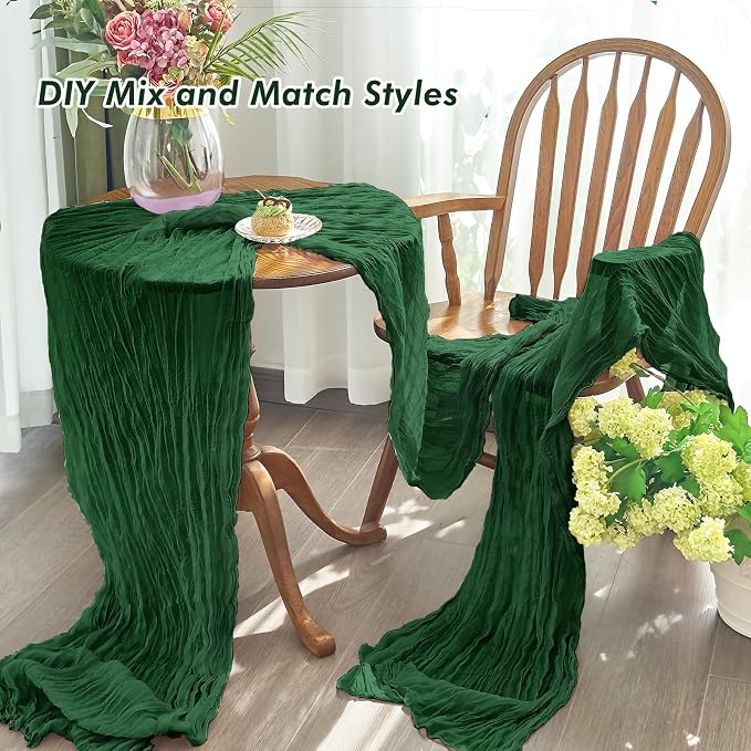 IVAPUPU 4 Pcs Cheesecloth Table Runner - 10ft Emerald Green Boho Gauze Cheese - Image 5