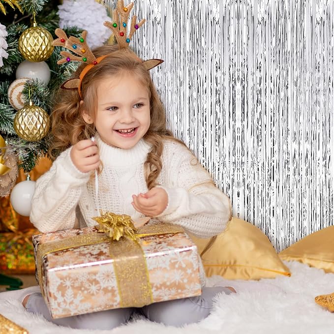 5 Pack Silver Foil Curtain Backdrop 3.2ft x 9.8ft Metallic Tinsel Foil Fringe - Image 7