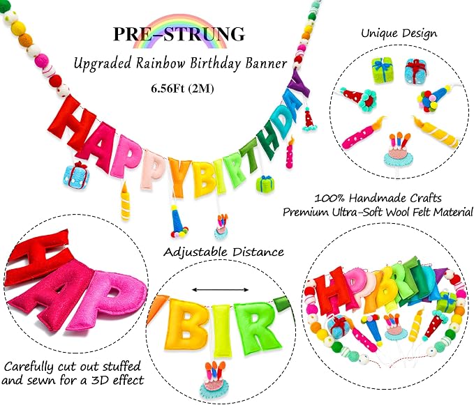 Pre-Strung Happy Birthday Banner, Felt Birthday Garland - Image 5