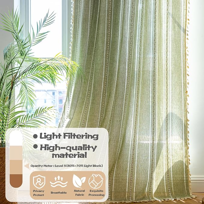 Sutuo Home Green Boho Curtains 102 inches Long - Image 2